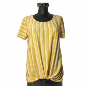 W5 Yellow Ocher Cream/White Striped Twist Hem Top Size Medium